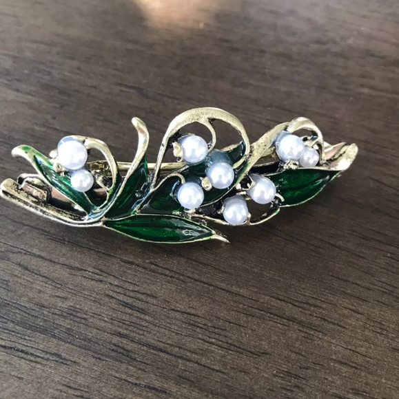 @htraude ❤️NWT Lily of The Valley Hair Clip  Bronze Pearls&Enamel. - Picture 5 of 15